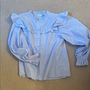 Blue Striped Ruffle Blouse